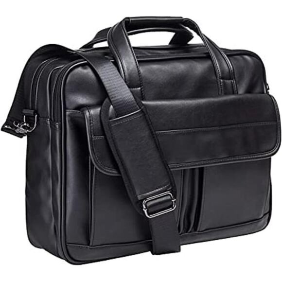 Men's Leather Messenger Bag, 17.3 Inches Laptop Briefcase Business Satchel Compu